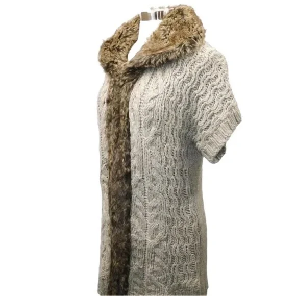Apt. 9 Wool Blend Faux Fur Cable Knit Cardigan – Women’s Large | EUC! - Picture 2 of 8